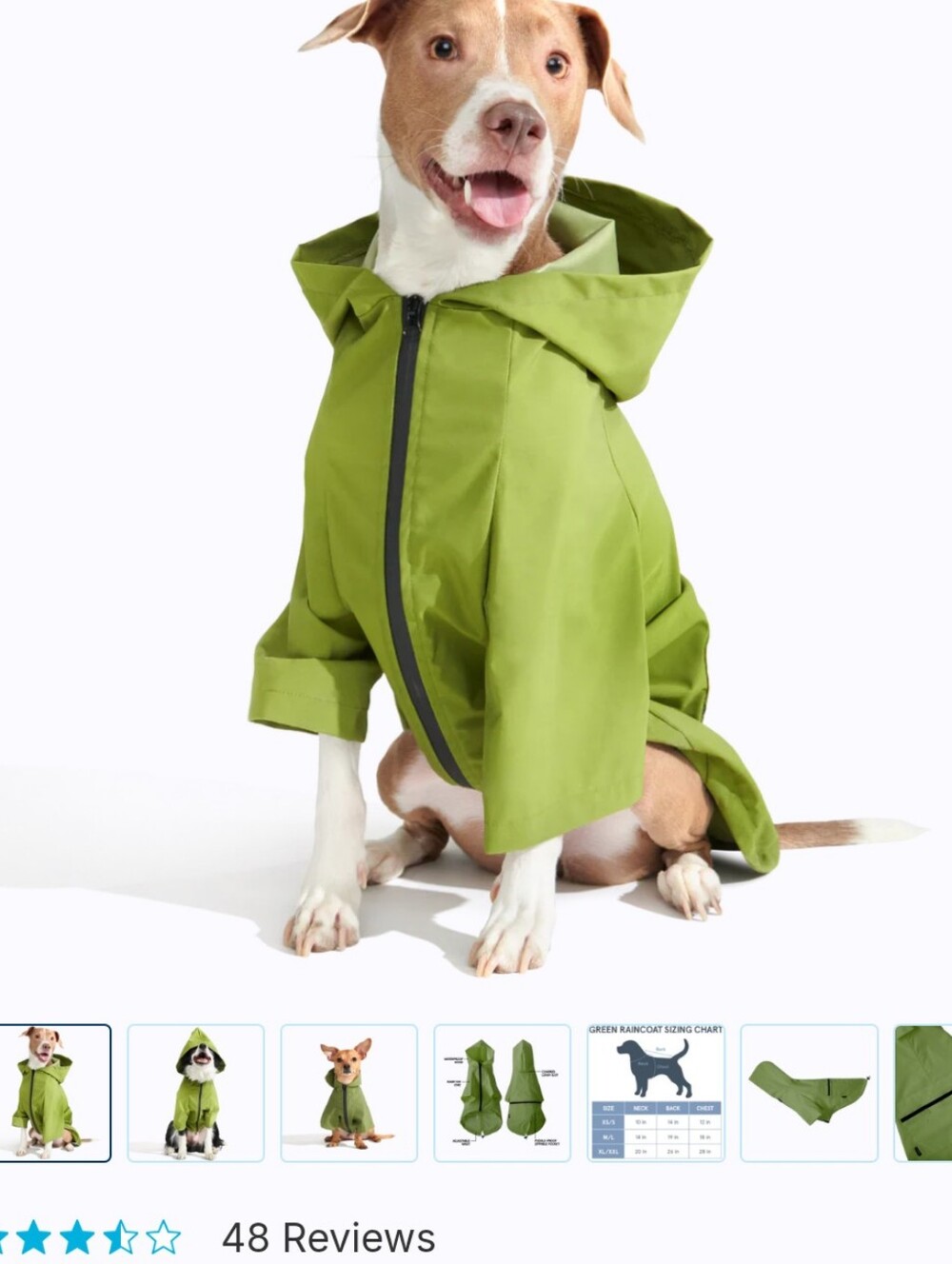 XL / XXL Green Dog The Dry Dog Raincoat with Hood - Brand: BARK